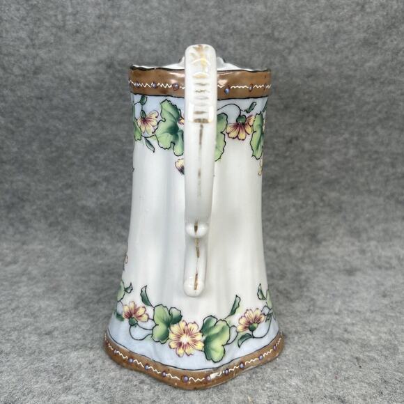 ANTIQ NIPPON Hand Painted Pitcher 7.5" Floral/Raised Beaded Detail 1920s Japan - Picture 4 of 12